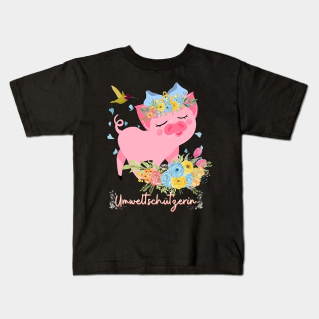 Schwein Vogel Umwelt Schutz Prinzessin Blumen Süß Kids T-Shirt by Maggini Art